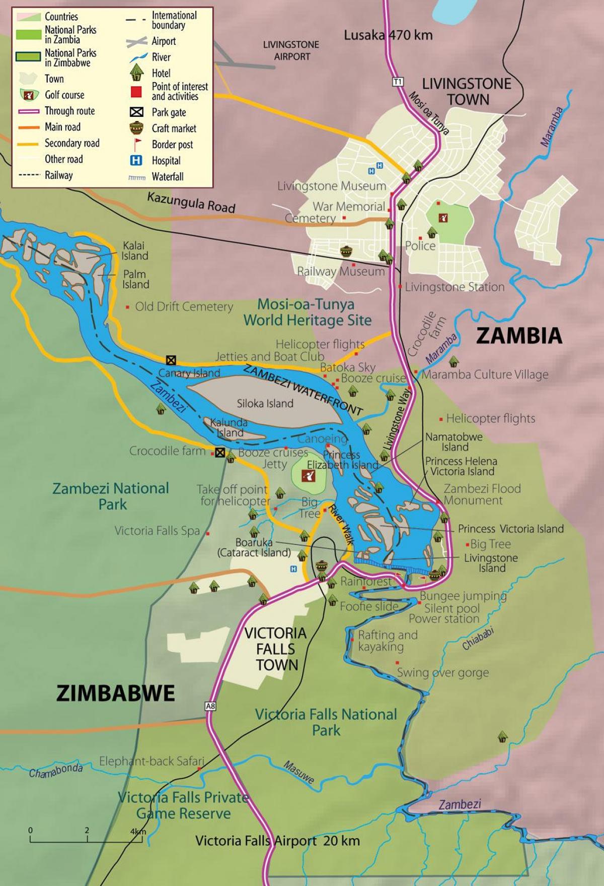 карта на град Ливингстън Замбия 