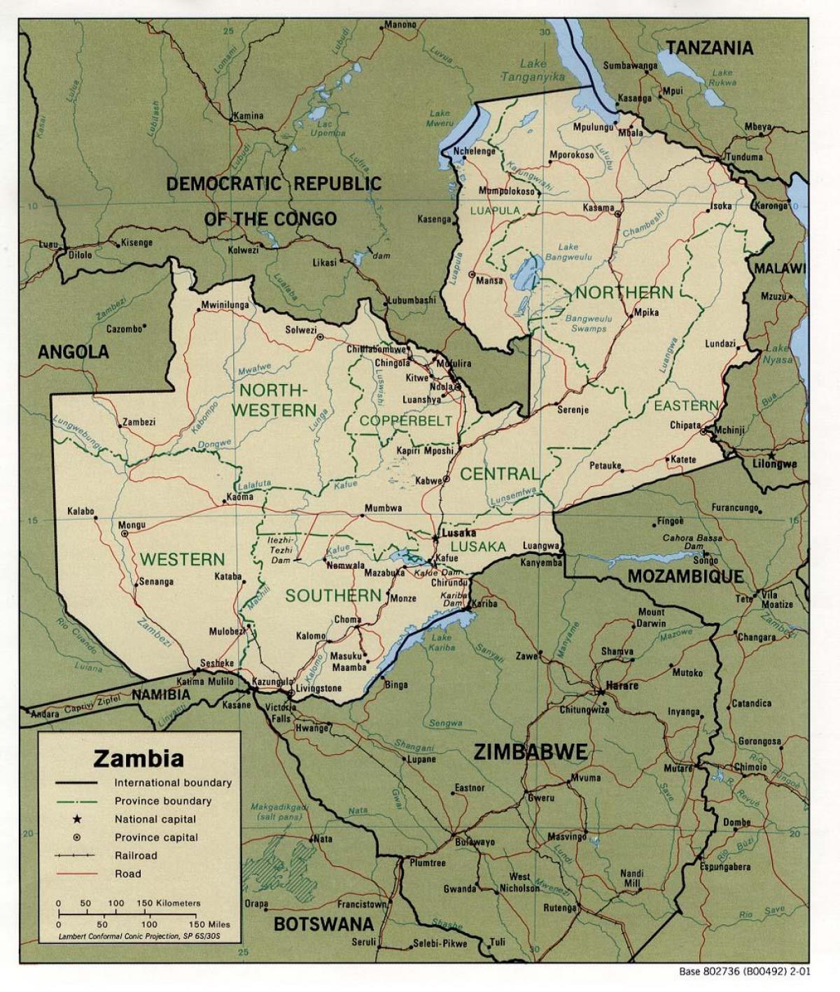 Замбия на физическите характеристики на картата