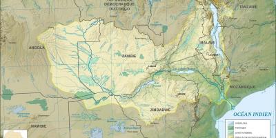 Карта на Замбия с участието на реки и езера